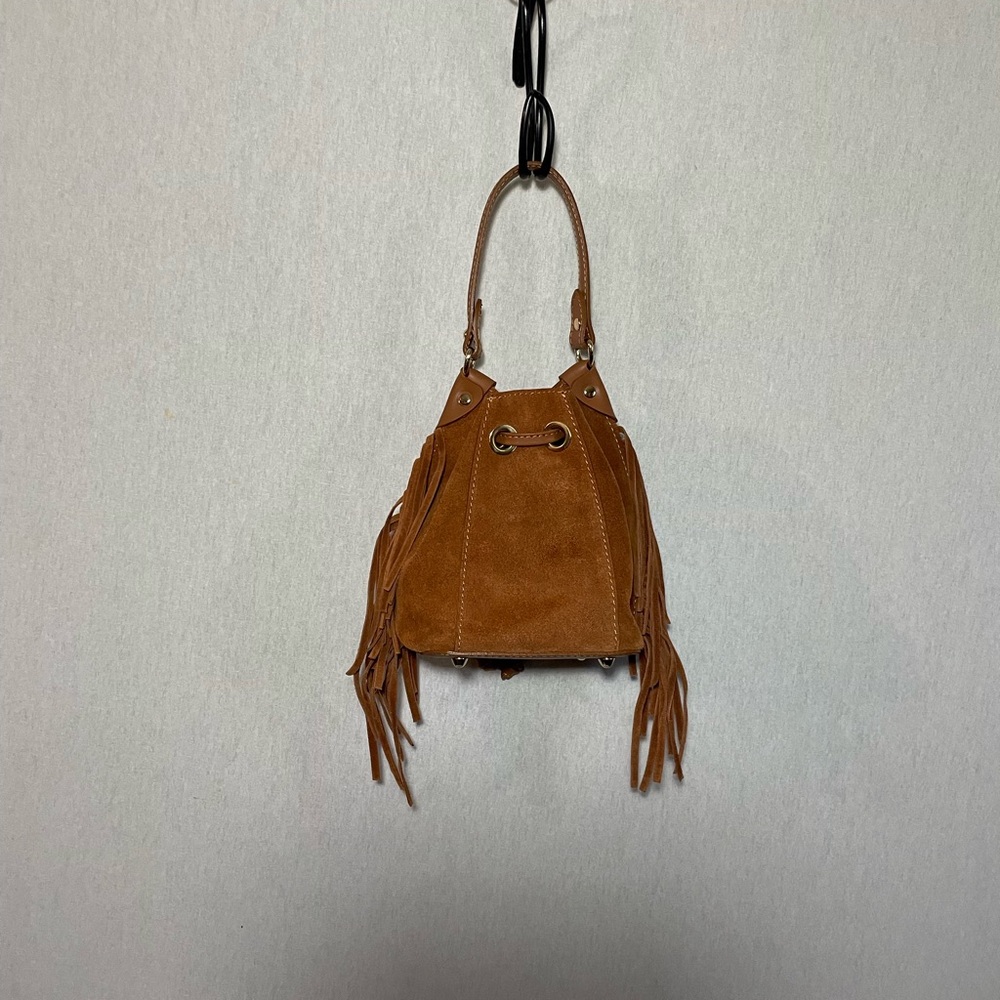 Anna Paola suede , genuine leather fringe bucket bag - Picture 2 of 13